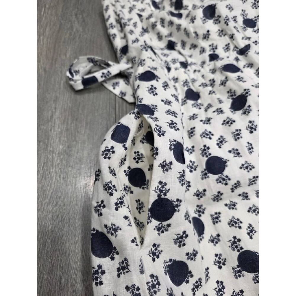 Boden Nancy Linen Midi Dress flower v-neck 8 R White blue A004530 - Picture 11 of 13